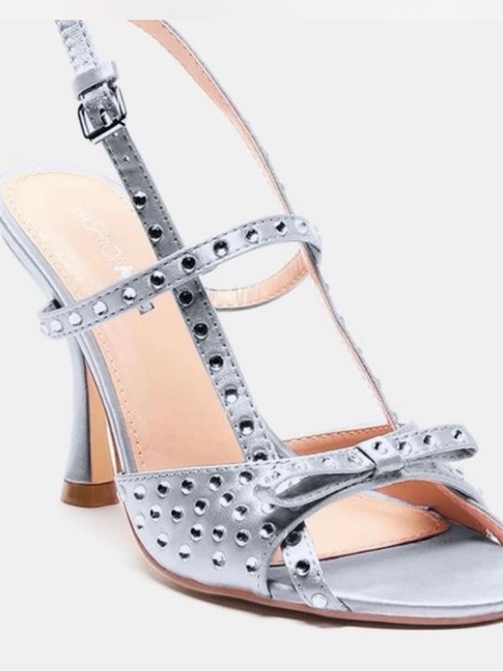 Fashion Nova Silver Studded T-Strap Heeled Sandals